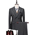 Pikkukuva 1 / 5: Miesten Ruudullinen 3-osainen Puku Slim Fit, Kaksoisrintainen Ruudullinen Pukusetti Dark Grey M