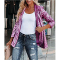 Miniatyrbillede 3 af 5: Kvinders Sequinjakke, Glitter Sparkle Casual Langærmet Blazer Frakke Pink L