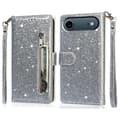 Miniatyrbild 1 av 5: För iPhone 17 Air Stativfodral Glitter Telefon Läderfodral Dragkedjeficka - Silver Silver Multicolor
