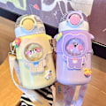 Miniatyrbilde 5 av 5: Kawaii Vannflaske Med Sugerør, Søte Vannflasker Med 3d Kawaii Klistremerke, Rustfritt Stål Vannflaske 600ml (lilla)