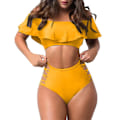 Pikkukuva 1 / 5: Naisten röyhelöinen olkaimeton seksikäs uimapuku kaksiosainen bikini Yellow M