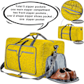 Miniatyrbilde 4 av 5: Reise-Dufflebag for menn, 65l sammenleggbar reise-duffelbag med sko-rom nattpose for menn kvinner vanntett og rivebestandig Yellow