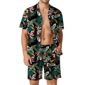 Miniatyrbillede 1 af 5: Herre 2-delt linned sæt strandtøj skjorte med knapper og shorts Q1 2XL
