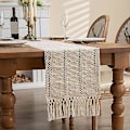 Miniatyrbilde 3 av 5: Boho Bordløper For Hjemmeinnredning, Rustikk Bordløper i Gårdshusstil Med Dusker Green 33x160m