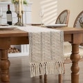 Miniatyrbilde 3 av 5: Boho Bordløper For Hjemmeinnredning, Rustikk Bordløper i Gårdshusstil Med Dusker Khaki 33x160m