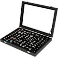 Miniatyrbillede 1 af 5: Ring Smykke Organizer Boks, 100 Slots Ringe Display Opbevaringskasse Øreringe Showcase - Sort Fløjl Smykkestativ Holder Bakke Med Gennemsigtigt Glaslåg -