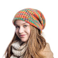 Miniatyrbillede 3 af 4: Sztxj Slouchy hue til kvinder - orange gul blandet farve strikket lang baggy slouch skull cap til vinter