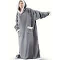 Miniatyrbillede 1 af 5: Casual loungewear-morgenkåbe i store størrelser, tyk Sherpa fleece varm ekstra lang oversized bærbar tæppe til damer med lommer (længde: 150 cm) grey