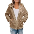 Miniatyrbillede 1 af 5: Kort Vinter Cardigan til Kvinder Langærmet Plys Frakke Med Dobbelte Lommer Ensfarvet XL Khaki