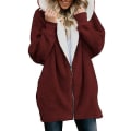 Miniatyrbillede 2 af 3: Dame Åben Front Hætte Langærmet Fleece Cardigans Mode Løs Lynlås Overtøj 4XL
