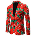 Miniatyrbillede 1 af 4: Herre Juletræsprint Sjov Nytår Slim Fit Blazer Red L