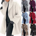 Miniatyrbilde 2 av 5: Motefarget ullfrakk for kvinner, trenchcoat, lang, varm vinterparka med revers Purple L