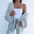 Miniatyrbillede 3 af 5: Dame Cardigan Sweater Ensfarvet Bluse Løs Langærmet Afslappet Frakke Plusstørrelse S D