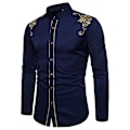 Miniatyrbillede 1 af 4: Herre Broderet Langærmet Slim Fit Button Down Casual Party Skjorte Navy Blue S