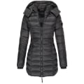 Miniatyrbillede 1 af 5: Vintervarme Bomuldsjakker Mellem Længde Hætte Slank Stil Jakker Tykke Løse Stilfulde 2XL Black