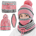 Miniatyrbillede 1 af 5: Halssæt til kvinder, pink strikkede vinter pompon huer halstørklæder med maske, tykt termisk pige dame hue halsvarmer sæt til jule fødselsdagsgaver