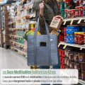 Miniatyrbilde 2 av 4: Sett med 4 grå gjenbrukbare handleposer og vesker, forsterket bunn, frontlomme, multifunksjonell tote bag, handlevognpose, stående handlepose, vanntett