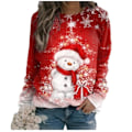 Miniatyrbillede 1 af 5: Juletrøje til Kvinder Crewneck Sjov Snemand Grafisk Sweatshirt Red M