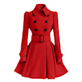 Miniatyrbild 1 av 5: Dam vinterrockar dubbelknäppt elegant vintage mode filt trenchcoat S Red
