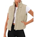 Miniatyrbillede 1 af 5: Puffer Vest Dame Ærmeløs Vinter Cropped Stand-up Krave Dunjakke Light khaki M