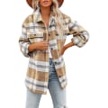 Miniatyrbillede 1 af 4: Dame Casual Plaid Langærmet Skjorte, Flannel Shacket Skjortejakker Khaki M