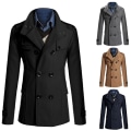Miniatyrbillede 3 af 5: Herre Dobbeltradet Vinterjakke Vintage Mode Trenchcoat Ensfarvet M Gray