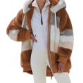 Miniatyrbillede 1 af 5: Vinter Fritidskåbe til Kvinder Hættefarveblok Patchwork Kåbe til Middagsselskaber 3XL Caramel Color