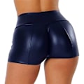 Miniatyrbild 2 av 5: Kvinnors flexibla shorts i konstläder, hög midja, sexiga discoshorts Navy M