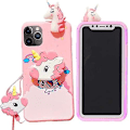 Miniatyrbilde 1 av 4: Unicorn Deksel til Iphone 14 Pro Max 6.7 med Snor, 3D Tegneserie Design Søt Elastisk Støtte Pro Maxtective Deksel, Iphone 14 Pro Max Kawaii Mote