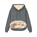 Miniatyrbild 1 av 5: Solid Kangaroo Pocket Hoodie, Casual Långärmad Hoodie För Höst & Vinter, Damkläder grey 4XL