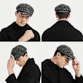 Miniatyrbillede 4 af 4: Sztxj Newsboy Style Flat Cap Peaked Cap Herre Dame Sort Panel Peaky Herringbone Tweed Retro Flat Cap Gatsby Cap