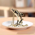 Miniatyrbild 1 av 2: Keramisk smyckeskål Delfin Guld Ringhållare Smyckesbricka
