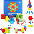 Miniatyrbillede 1 af 5: 155 Træmønster Byggeklodser Sæt, Geometrisk Form Puslespil Børnehave Tangram Legetøj, Egnet Til Børn I Alderen 4-8, Inklusive 24 Designkort
