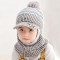 Miniatyrbild 5 av 5: Sztxj Vinter Varma Barn Stickade Fleece Mössa Hatt Med Visir Huva Öronlapp Mössor För Flickor Pojkar Ull Mohair Flerfärgad, Grå