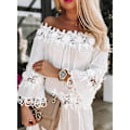 Miniatyrbillede 3 af 5: Dame Casual Off Shoulder Blondekjole, Bryllups Aftenfest Kjoler White M