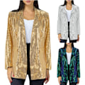 Miniatyrbilde 1 av 4: Kvinners Sekvensjakke Blazer Avslappet Åpen Frontfrakke Silver XL