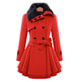 Miniatyrbillede 1 af 5: Dame Dobbeltradet Vinterjakke Vintage Mode Trenchcoat Ensfarvet 4XL Red