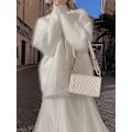 Miniatyrbillede 4 af 5: Ensfarvet cardigan med V-udskæring, elegant langærmet cardigan til efterår og vinter, dametøj white M