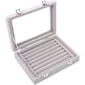 Miniatyrbillede 1 af 5: 7 Rum Velvet Glas Ring Smykke Display Opbevaringsboks Bakke Etui Holder Ørering Organizer Stativ Grå