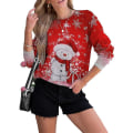 Miniatyrbild 2 av 5: God Jul tröja för kvinnor Crewneck rolig snögubbe grafisk sweatshirt Green X