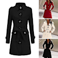 Miniatyrbild 2 av 5: Dam vinter trenchcoat enkelknäppt slips midja vintage mode filt rockar M White