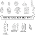 Miniatyrbilde 4 av 5: 1 Eske 20 stk. 10 Stiler Blad Charms Bulk Hul Sølv Lønn Ginkgo Blader Charm Rustfritt Stål Rektangel Hesteøye Blomster Charms