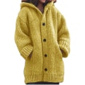 Miniatyrbilde 1 av 5: Hettegenser strikket genser dame høst vinter mellomlang ensfarget knappegenser 3XL Yellow