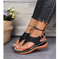 Miniatyrbild 5 av 5: Dam Solid Color Broderade Flip Flop Sandaler Strandtofflor 086 Black EU 41