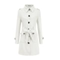 Miniatyrbild 1 av 5: Dam vinter trenchcoat enkelknäppt slips midja vintage mode filt rockar M White