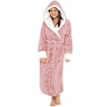 Miniatyrbillede 1 af 5: Fleece Badekåbe Dame Blød Morgenkåbe Hætte Fluffy Frotte Lang Badekåbe Pink M