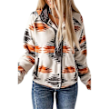 Miniatyrbilde 1 av 5: Fleecejakke for kvinner, Western Aztec-trykk, lange ermer, trykknapper, Shacket-jakker Grey XL