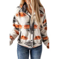 Miniatyrbillede 1 af 5: Fleecejakke til kvinder med western aztec-print, lange ærmer, trykknapper, shacket-jakker Grey 2XL