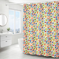 Miniatyrbillede 1 af 5: Vintage Tegneserie Geometrisk Stjerne Print Polyester 183*183cm Børstet Stof Badeværelse Toilet Bruseforhæng Partition Blokerende Hængende Forhæng
