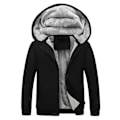 Miniatyrbillede 1 af 2: Vinter Herre Tyk Fleece Sweater Plysfor Åben Front Lynlås Cardigan Hættetrøje Ensfarvet Til Afslappet Brug Ny 4XL Black